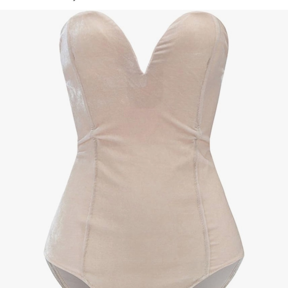 NWT Choies Plunge Neck Strapless Cross Back Velvet Bodysuit - Picture 2 of 11